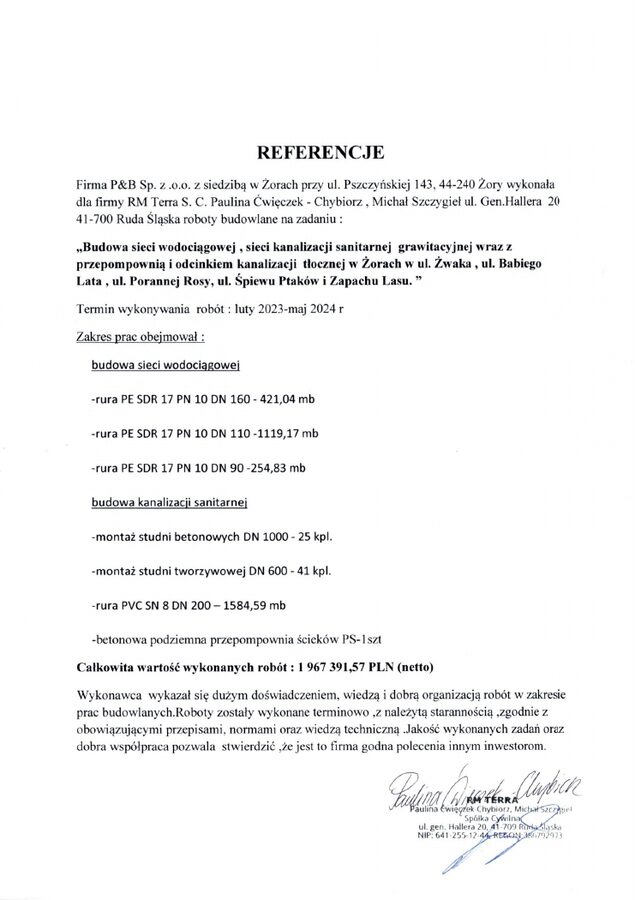 Podgląd referencji dotyczącej sieci wodociągowej i kanalizacji w Żorach